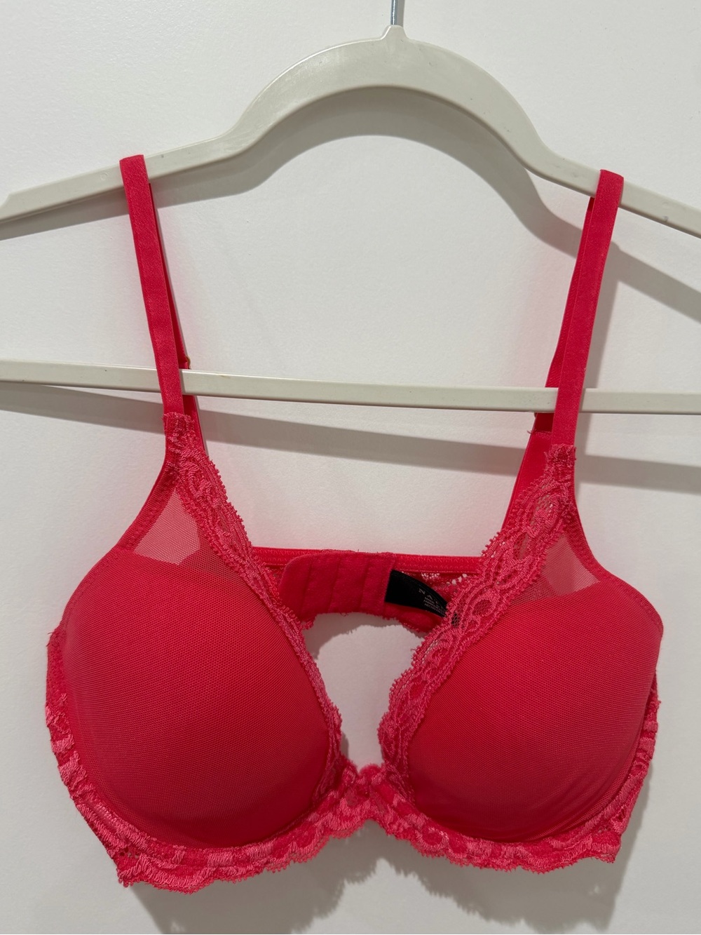 Natori Pink-Red Lace Plunge Push-Up Bra